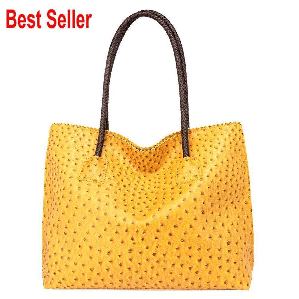Ostrich Vegan Leather Tote Bag with Zipper Large Hobo Shoulder Purse